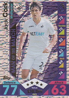 Jack Cork Swansea City 2016/17 Topps Match Attax Man of the Match #443